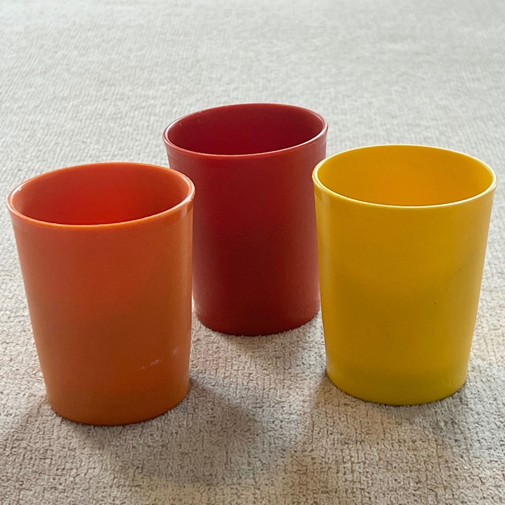Vintage Tupperware Tumblers Set of 3 Harvest Colors Orange Yellow Red 1251 USA